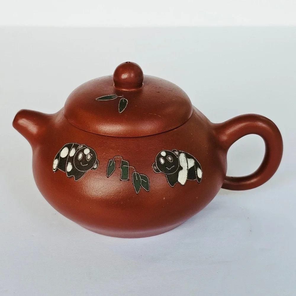 Vintage Yixing Zisha Clay Teapot Panda Bamboo Wire Inlay Chinese Tea Pot